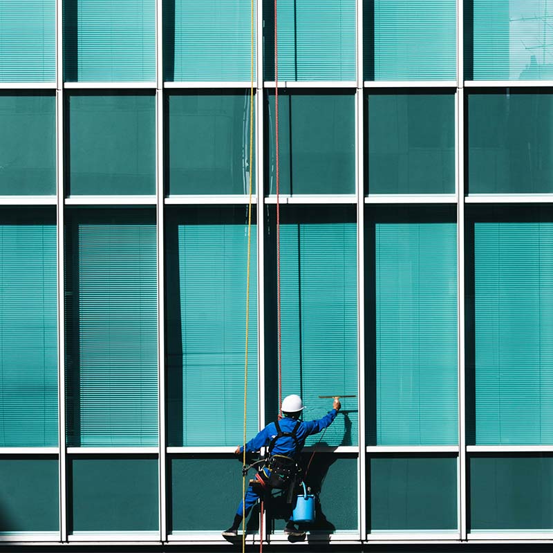 Commercial premises having its windows professionally cleaned